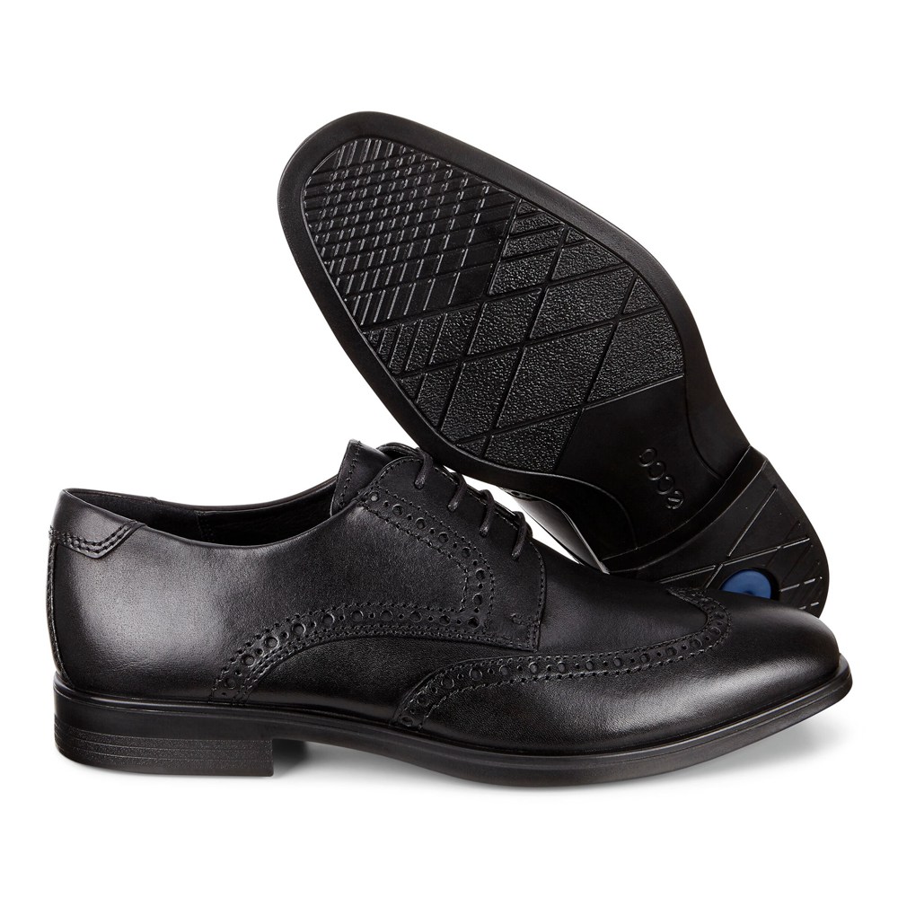 ECCO Mens Dress Shoes Black - Melbourne Wingtip Tie - GOC-789150